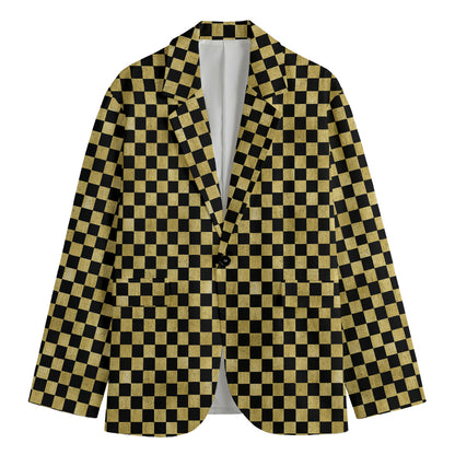 Gold And Black Checkered Pattern Print Men's Blazer