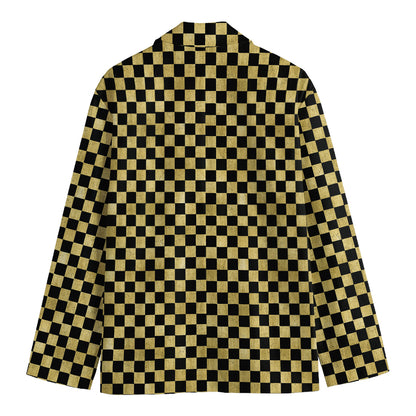 Gold And Black Checkered Pattern Print Men's Blazer