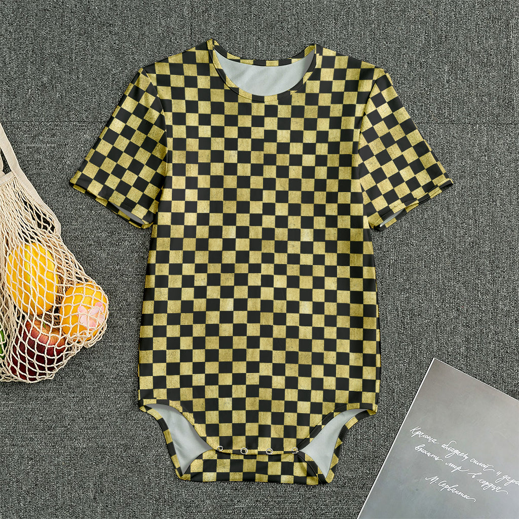 Gold And Black Checkered Pattern Print Men's Bodysuit