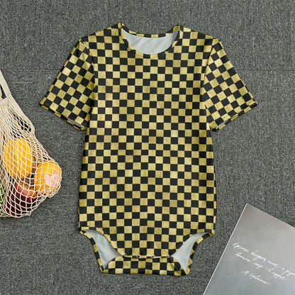 Gold And Black Checkered Pattern Print Men's Bodysuit
