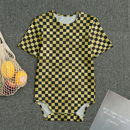Gold And Black Checkered Pattern Print Men's Bodysuit