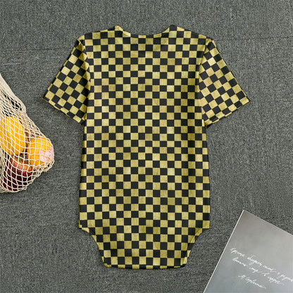 Gold And Black Checkered Pattern Print Men's Bodysuit