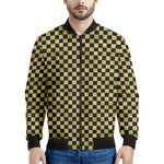 Gold And Black Checkered Pattern Print Men's Bomber Jacket