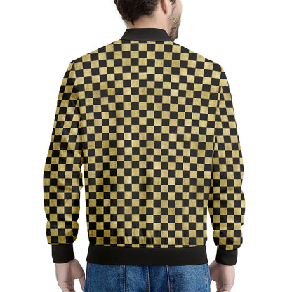 Gold And Black Checkered Pattern Print Men's Bomber Jacket