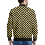 Gold And Black Checkered Pattern Print Men's Bomber Jacket