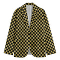 Gold And Black Checkered Pattern Print Men's Cotton Blazer