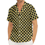 Gold And Black Checkered Pattern Print Men's Deep V-Neck Shirt