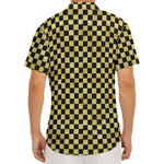 Gold And Black Checkered Pattern Print Men's Deep V-Neck Shirt