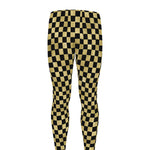 Gold And Black Checkered Pattern Print Men's leggings