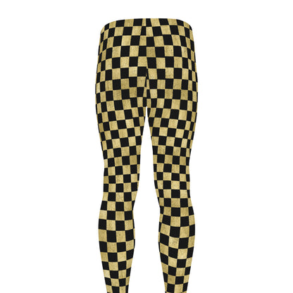 Gold And Black Checkered Pattern Print Men's leggings