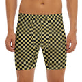 Gold And Black Checkered Pattern Print Men's Long Boxer Briefs