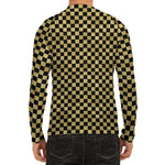Gold And Black Checkered Pattern Print Men's Long Sleeve Rash Guard