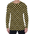 Gold And Black Checkered Pattern Print Men's Long Sleeve T-Shirt