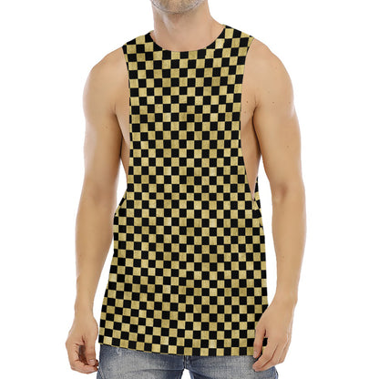 Gold And Black Checkered Pattern Print Men's Muscle Tank Top