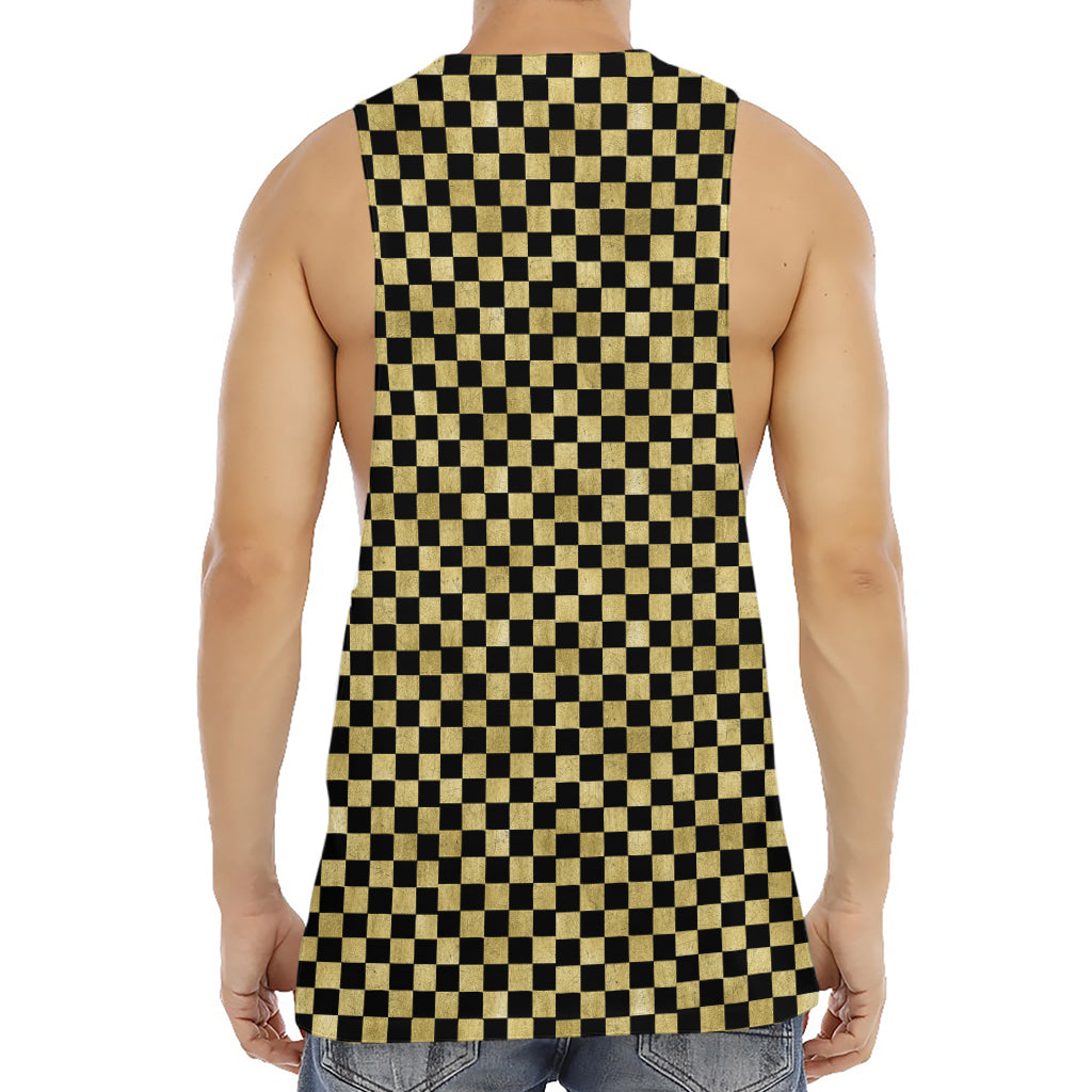 Gold And Black Checkered Pattern Print Men's Muscle Tank Top