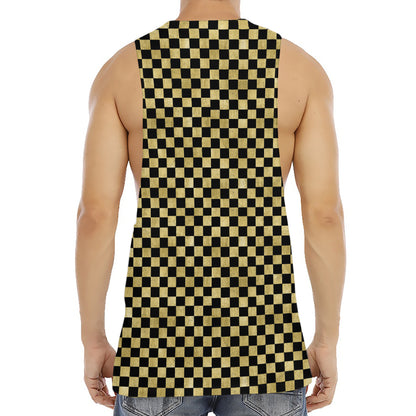 Gold And Black Checkered Pattern Print Men's Muscle Tank Top