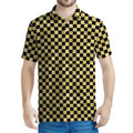 Gold And Black Checkered Pattern Print Men's Polo Shirt