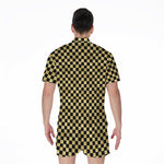 Gold And Black Checkered Pattern Print Men's Rompers