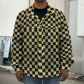 Gold And Black Checkered Pattern Print Men's Shirt Jacket