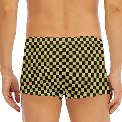 Gold And Black Checkered Pattern Print Men's Short Boxer Briefs