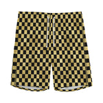 Gold And Black Checkered Pattern Print Men's Sports Shorts