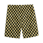 Gold And Black Checkered Pattern Print Men's Sports Shorts