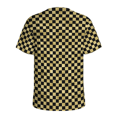 Gold And Black Checkered Pattern Print Men's Sports T-Shirt