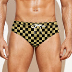 Gold And Black Checkered Pattern Print Men's Swim Briefs