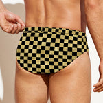 Gold And Black Checkered Pattern Print Men's Swim Briefs