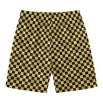 Gold And Black Checkered Pattern Print Men's Swim Trunks