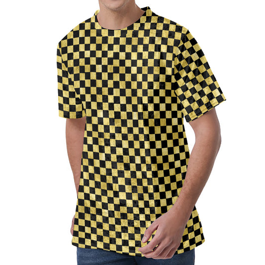 Gold And Black Checkered Pattern Print Men's Velvet T-Shirt