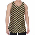 Gold And Black Checkered Pattern Print Men's Velvet Tank Top