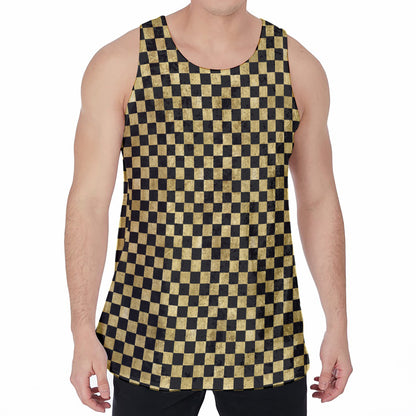 Gold And Black Checkered Pattern Print Men's Velvet Tank Top