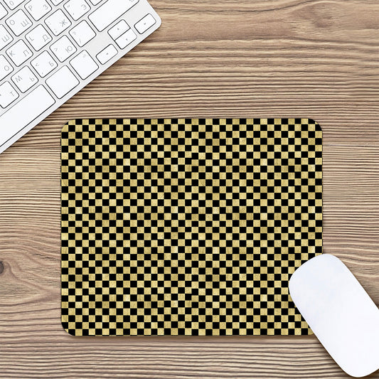 Gold And Black Checkered Pattern Print Mouse Pad