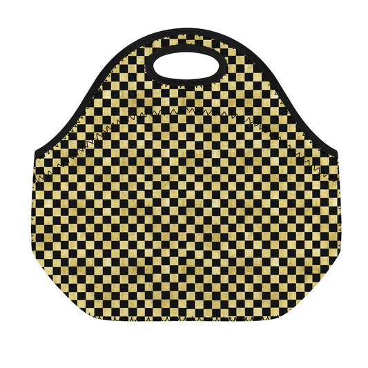 Gold And Black Checkered Pattern Print Neoprene Lunch Bag