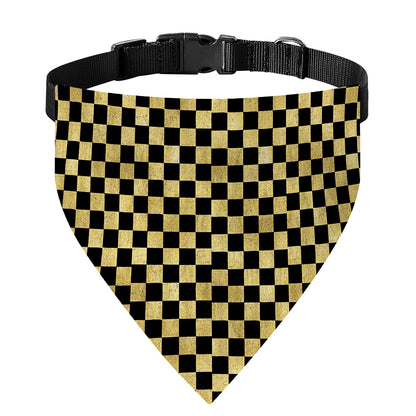 Gold And Black Checkered Pattern Print Over The Collar Dog Bandana