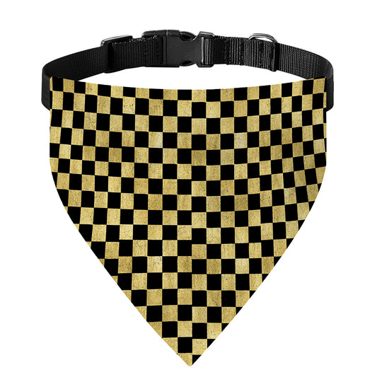 Gold And Black Checkered Pattern Print Over The Collar Dog Bandana