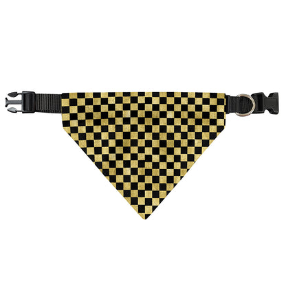 Gold And Black Checkered Pattern Print Over The Collar Dog Bandana
