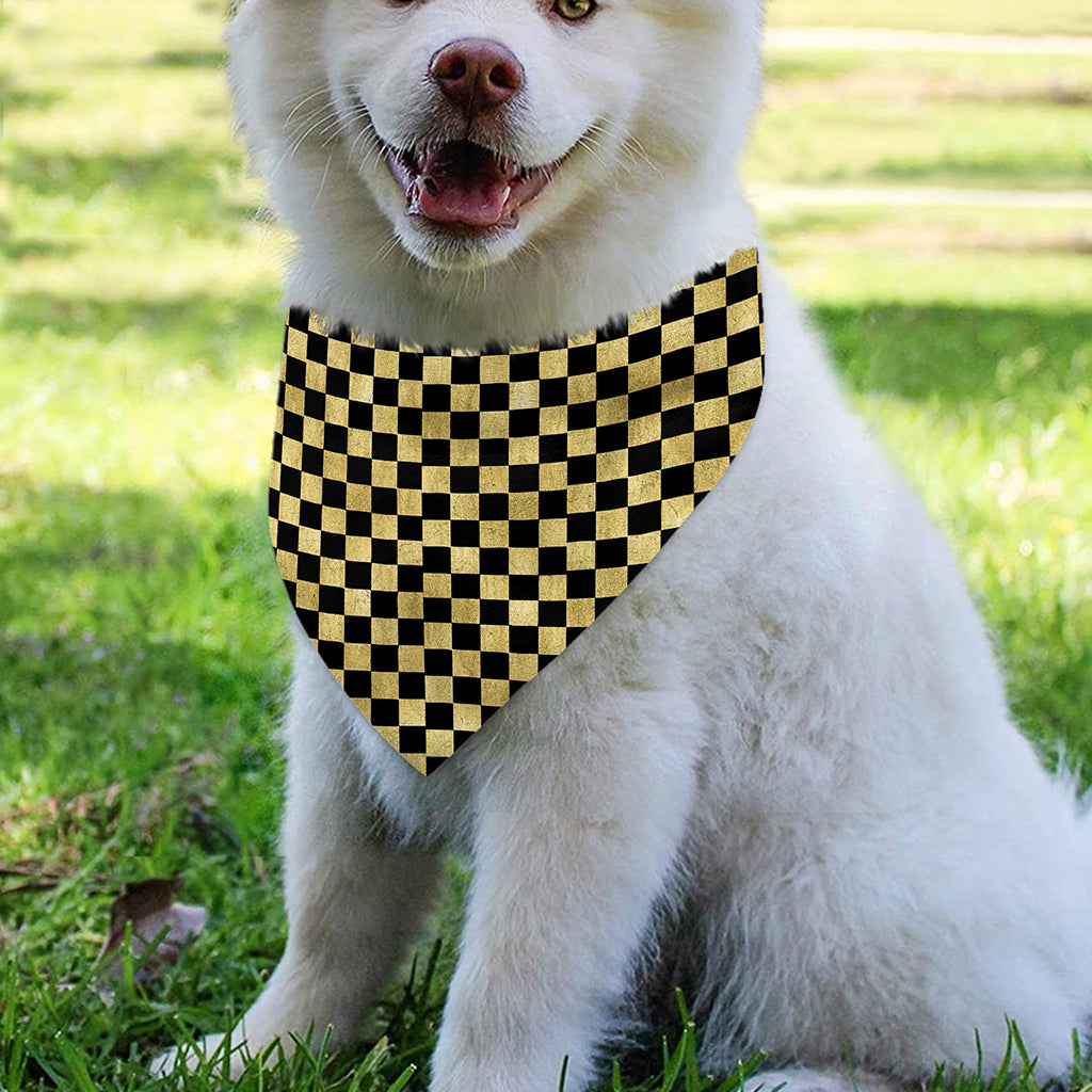 Gold And Black Checkered Pattern Print Over The Collar Dog Bandana