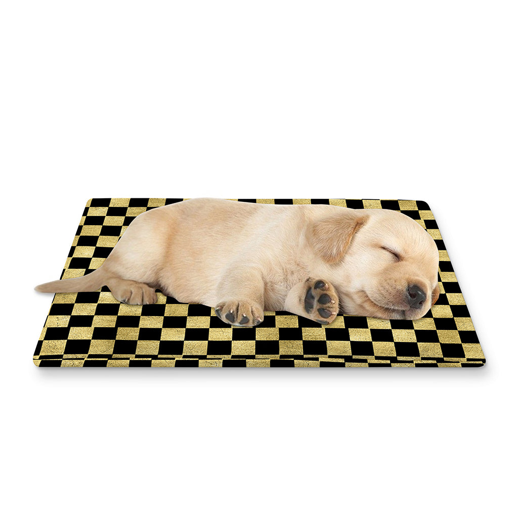 Gold And Black Checkered Pattern Print Pet Cooling Mat Cover