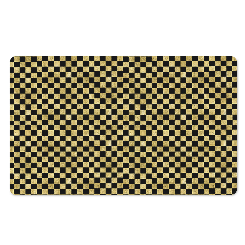 Gold And Black Checkered Pattern Print Polyester Doormat