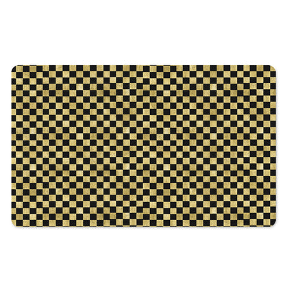 Gold And Black Checkered Pattern Print Polyester Doormat