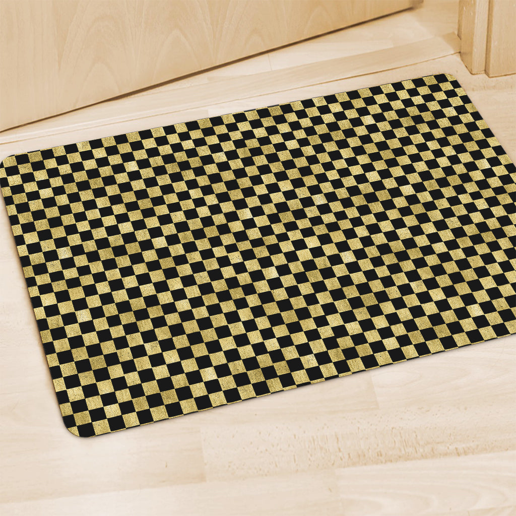 Gold And Black Checkered Pattern Print Polyester Doormat