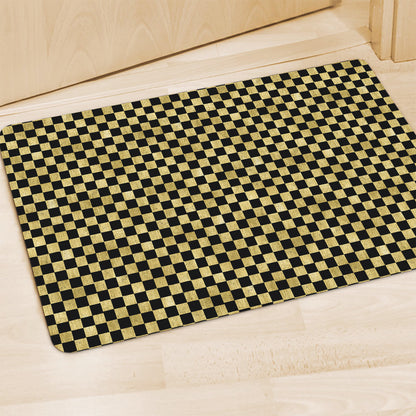 Gold And Black Checkered Pattern Print Polyester Doormat