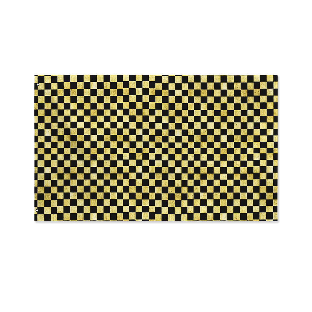 Gold And Black Checkered Pattern Print Polyester Flag