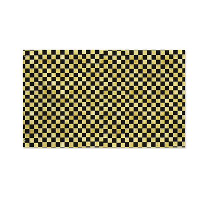 Gold And Black Checkered Pattern Print Polyester Flag