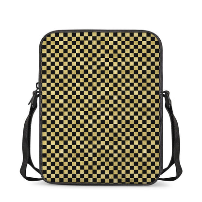 Gold And Black Checkered Pattern Print Rectangular Crossbody Bag