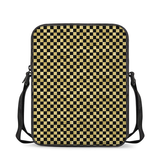 Gold And Black Checkered Pattern Print Rectangular Crossbody Bag