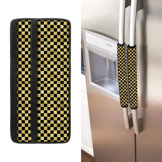 Gold And Black Checkered Pattern Print Refrigerator Handle Covers