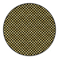 Gold And Black Checkered Pattern Print Round Floor Mat
